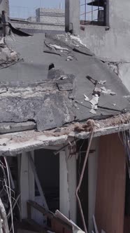 Vertical Video of a Destroyed House During the War in Ukraine