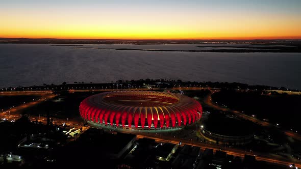 Sunset at Porto Alegre Brazil. Brazilian city skyline landmark. Downtown city