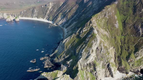 Flying Above the Cobblers Tower at Glenlough Bay Between Port and Ardara in County Donegal is