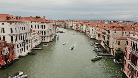 Drone Panoramic View of Venice with Traditional Houses and Grand Canal