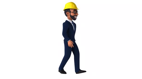 Fun 3D cartoon indian architect with alpha alt