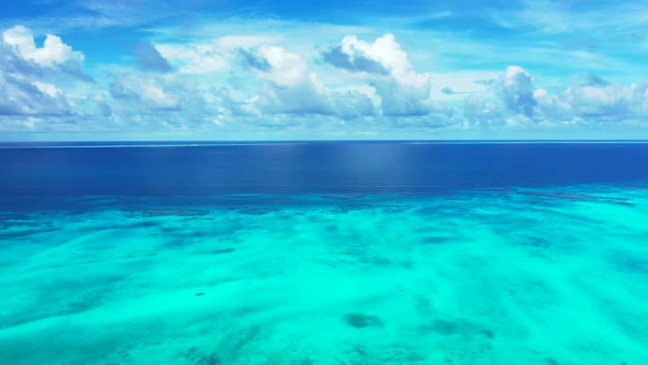 Aerial drone view nature of paradise lagoon beach break by blue green sea with white sand background