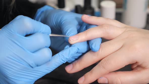 Woman Hands in a Nail Salon Receiving a Manicure By a Beautician Nail Polish