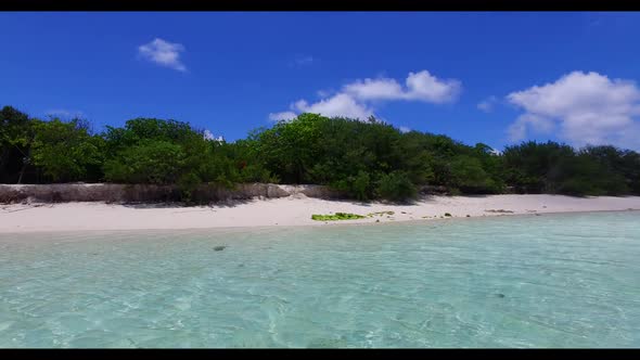 Aerial drone nature of tranquil seashore beach voyage by transparent sea and white sand background o