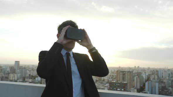 Businessman wearing virtual reality glasses