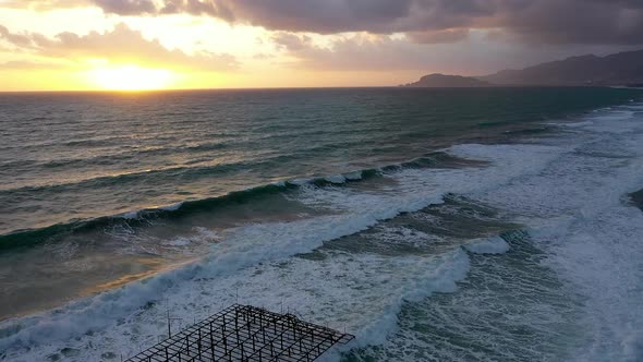 Strong Storm in the Sea Turkey Alanya Aerial Shoot