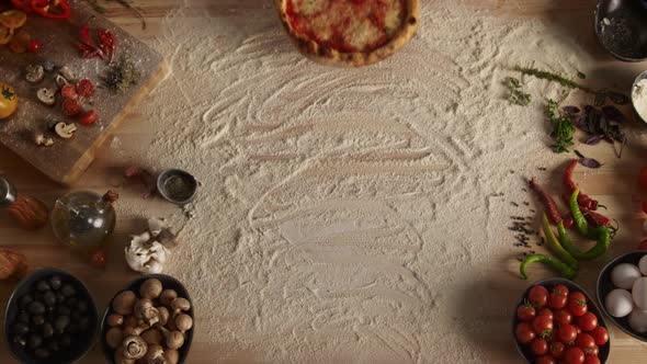 Hot Pizza on Kitchen Table Board