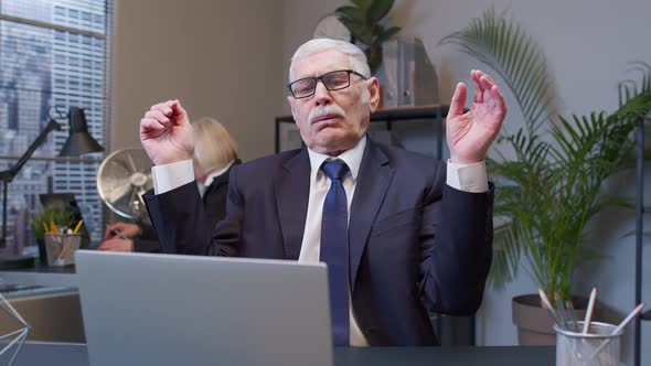 Senior Old Business Man Showing Aggressive Upset Emotion After Unsuccessful Online Deal with Client