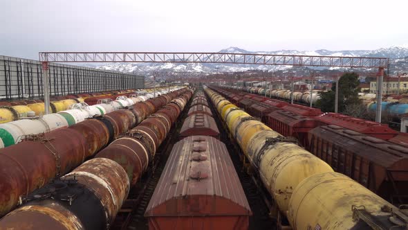 Freight trains parked at the railway station.