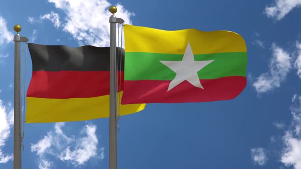 Germany Flag Vs Myanmar On Flagpole