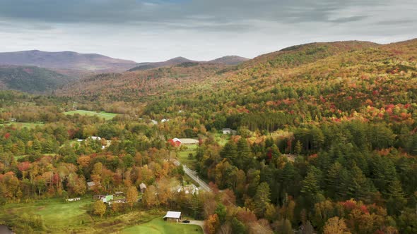 Establishing Shot of New England Countryside in the Fall Season View From Above