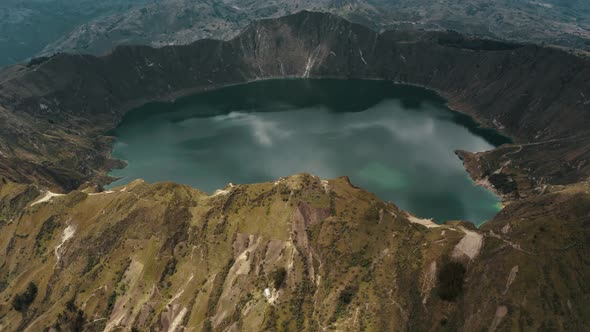 Aerial View Of Quilotoa Crater Lake In Ecuador - drone shot