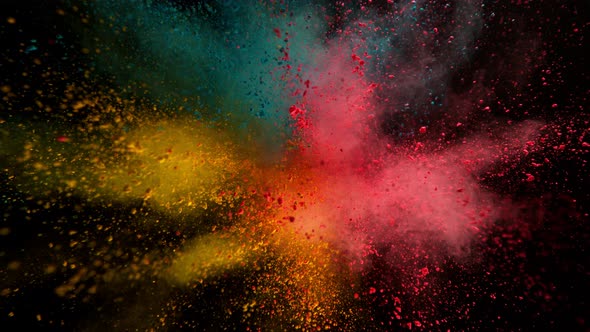 Super Slowmotion Shot of Color Powder Explosion Isolated on Black Background at 1000Fps