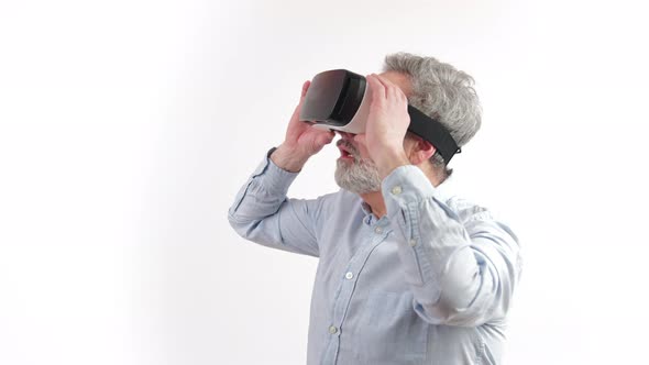 Caucasion Man with Virtual Reality Headset