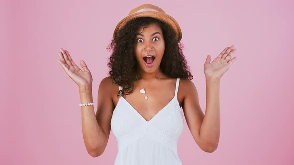 Afroamerican Female in Hat and White Dress