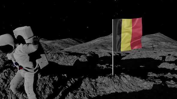 Astronaut Planting Belgium Flag on the Moon