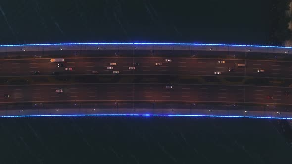 Aerial Top Down View of the Bridge in the Modern City Drone View of the Bridge with Illumination
