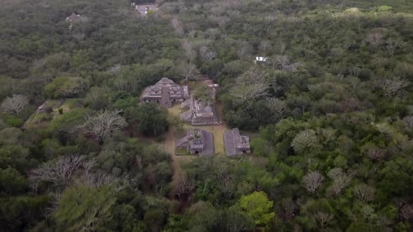 Aerial view on the Mayan Coba ruins in Yucatan jungle in Mexico