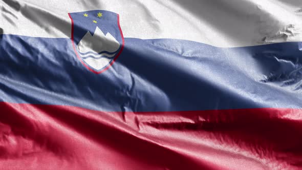 Slovenia textile flag waving on the wind. 10 seconds loop.