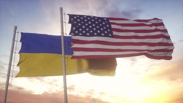 United States and Ukraine Flags Background Diplomatic and Economic Relations