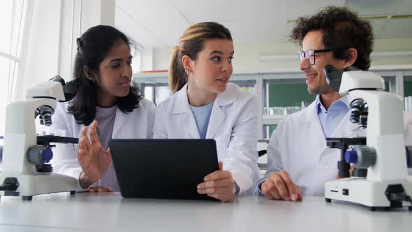 Scientists with Microscopes Working in Laboratory