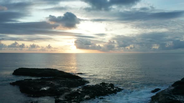 The Serene Water  And The Ripraps Of The South Pacific Ocean During Dusk In Fiji. -aerial shot