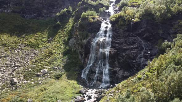 Flying Over the Beautiful Waterfall