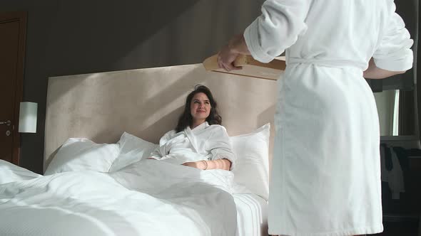 Breakfast in Bed, Girlfriend Waiting for Her Boyfriend