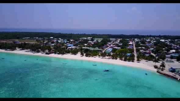 Aerial landscape of luxury tourist beach journey by blue lagoon with white sand background of a picn