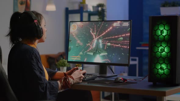 Pro Woman Gamer Losing Space Shooter Video Game Competition