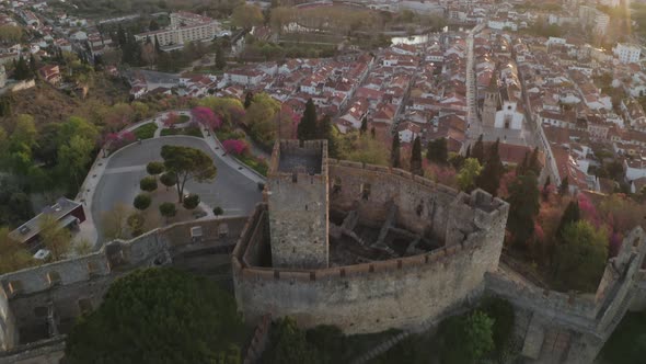 Aerial drone view of Tomar and Convento de cristo christ convent in Portugal