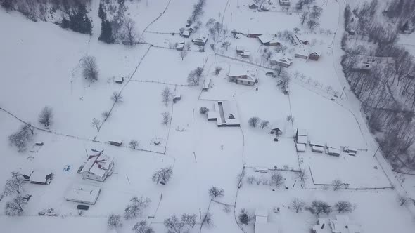 village Kryvorivnia covered with snow in the Carpathians mountains