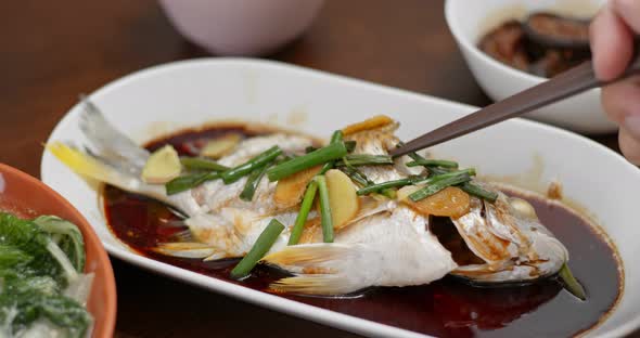 Steamed fish on dish