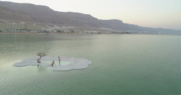 Aerial view of Dead Sea shoreline in Negev, Israel.