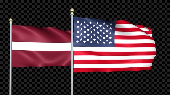 Latvia And United States Two Countries Flags Waving