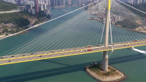Drone fly over Ting Kau Bridge in Hong Kong
