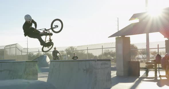 BMX rider in skatepark