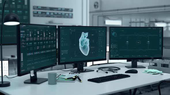 Futuristic organ engineering device is examining the blueprint of the heart alt