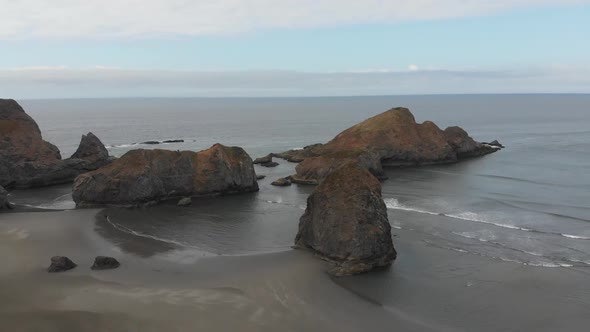 Slow aerial panorama showcasing beautiful Pacific Coast Highway 1 islands