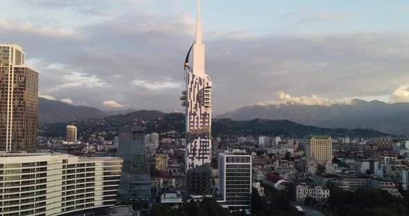 Aerial hyperlapse of modern buildings in downtown of Batumi. Georgia 2020