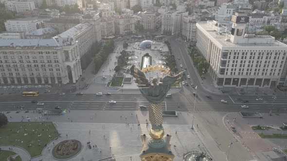 Kyiv. Ukraine: Independence Square, Maidan. Aerial View, Slow Motion, Flat, Gray