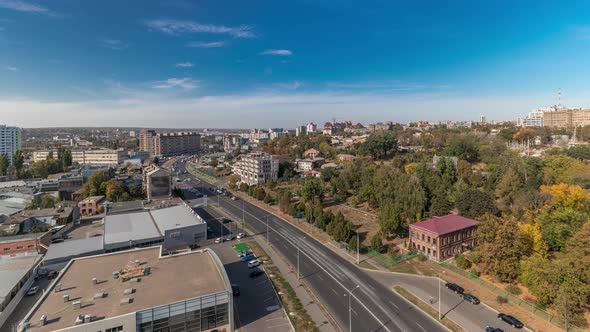 Traffic on the Streets of the City Aerial Timelapse in Kharkov Ukraine