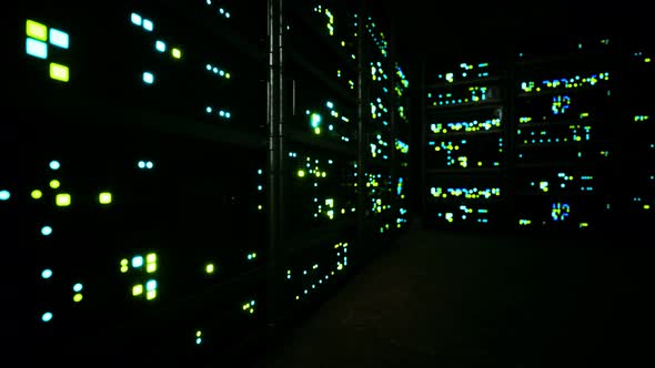 Clean Industrial Interior of a Data Server Room with Servers