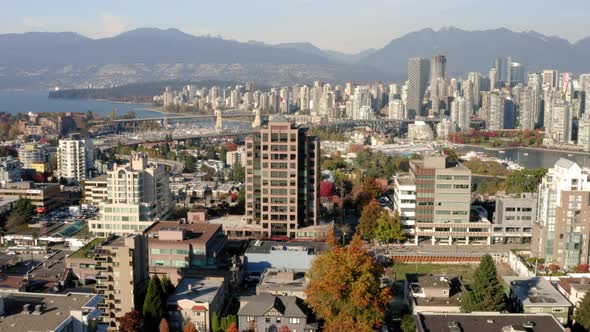 Scenic aerial view of the beautiful downtown Vancouver skyline