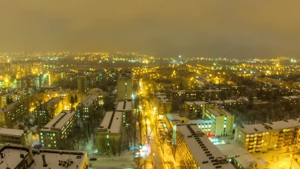 Kharkiv City From Above Night Timelapse at Winter