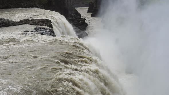 Closeup View of the Gullfoss Waterfall on the Olfusa River in Southwest Iceland