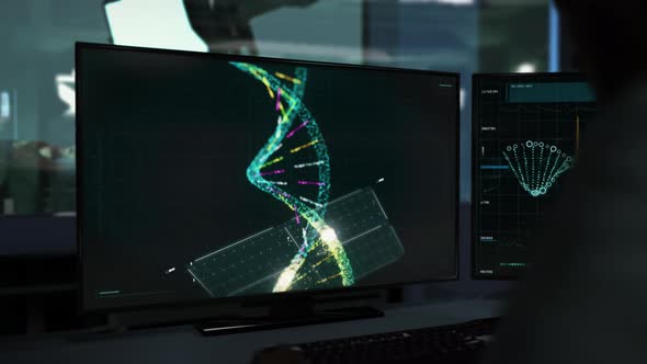 Demonstration Of DNA On A Computer Monitor For Cell Biotechnology Study. alt