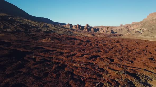 Aerial View of the Teide National Park Flight Over the Mountains and Hardened Lava