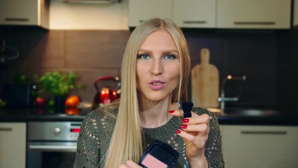 Young Vlogger Talking About Makeup Blush for Face