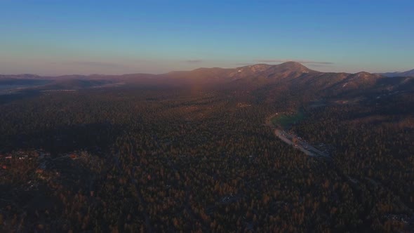 Drone shoots Big Bear observatory, aerial view of Big Bear Lake, California, USA